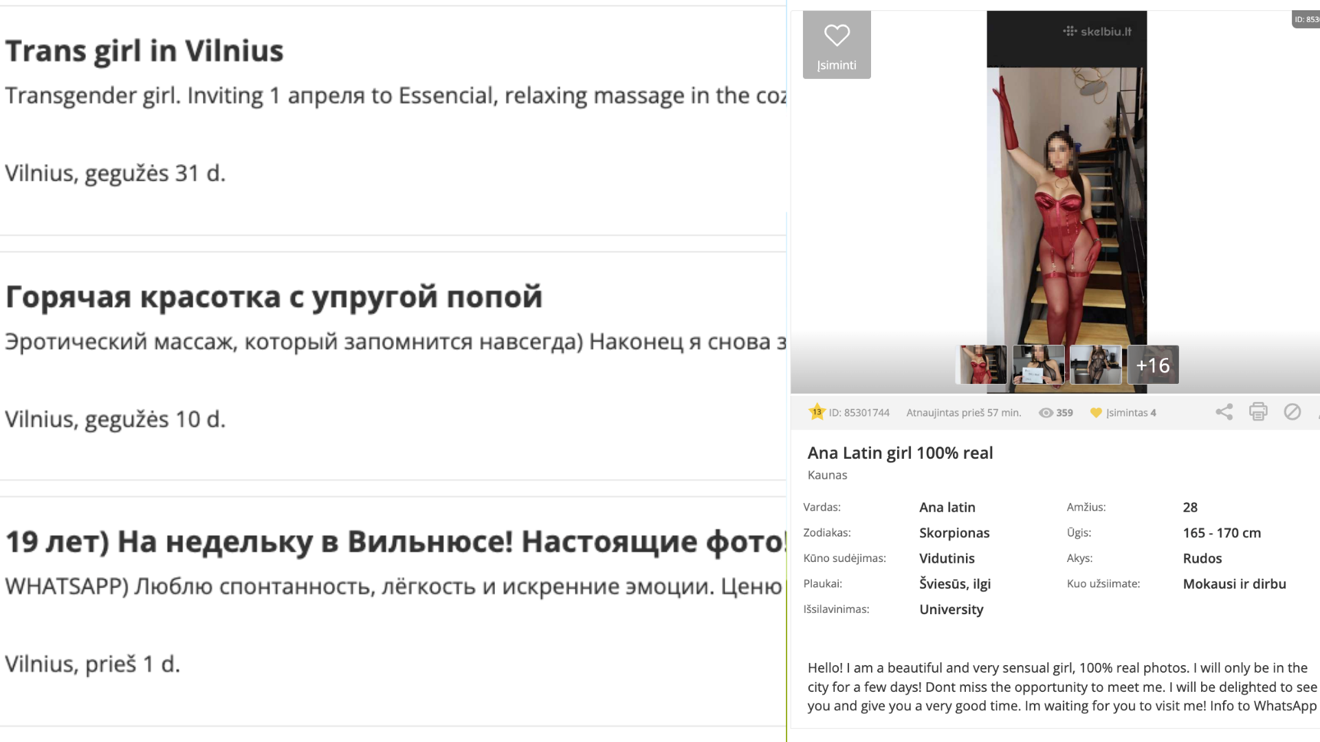 Sekso pirkėjams Lietuvoje – aukso amžius. Internete pilna tokių ir panašių skelbimų