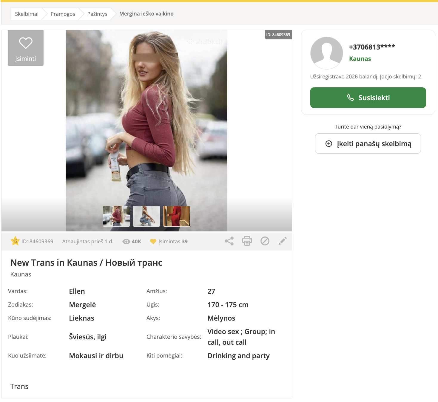 Tokie skelbimai gali atrodyti nekaltai, bet už jų gali slypėti prostitucija ir prekyba žmonėmis.