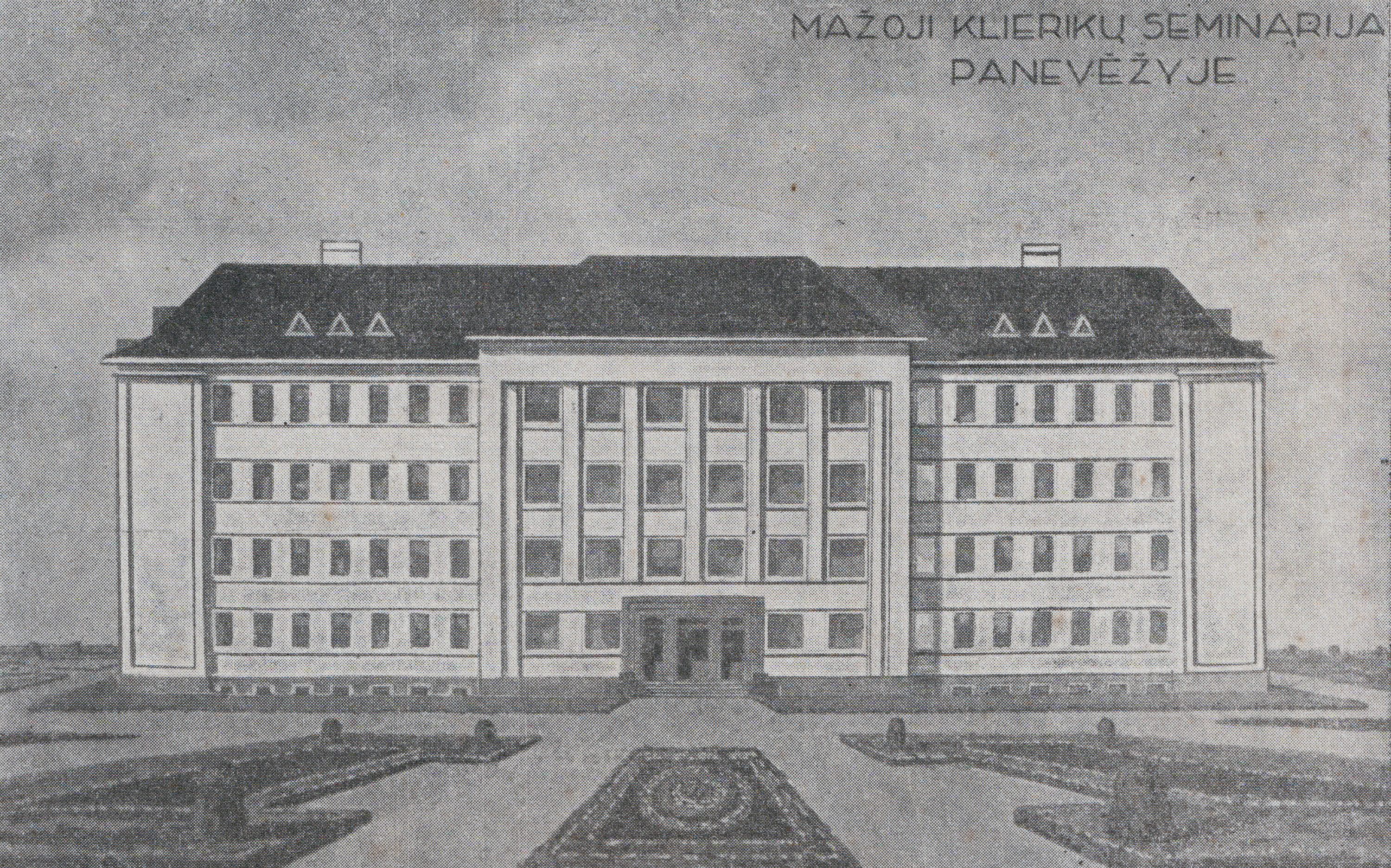 1939 m. kovą statybos inžinieriaus Antano Gargaso parengtas mažosios kunigų seminarijos pastato projektas. Atvirukas i&scaron; asmeninės autoriaus kolekcijos.